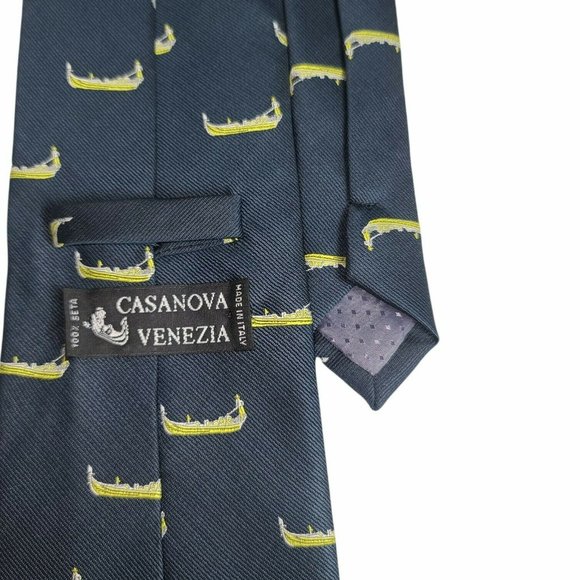 Casanova Venezia 100% Seta Mens Necktie Gondola Theme - Picture 3 of 5